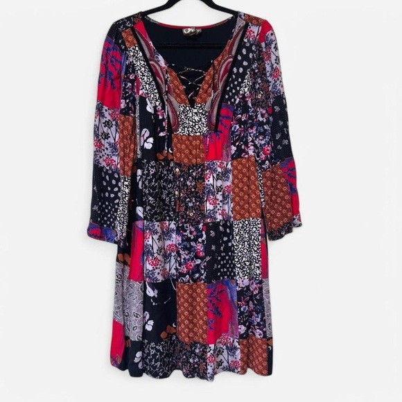 Anthropologie arcata patchwork dress with lace up front - Picture 3 of 9